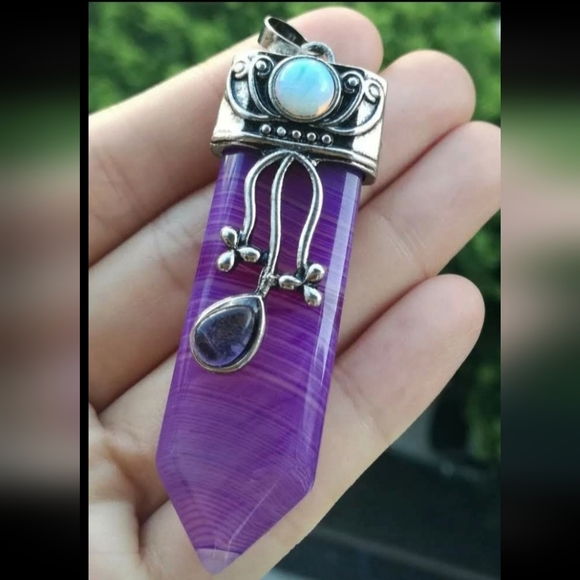 New Inverted Purple Striped Agate with Opalite Magical Pendant Healing Sword. - Picture 1 of 11